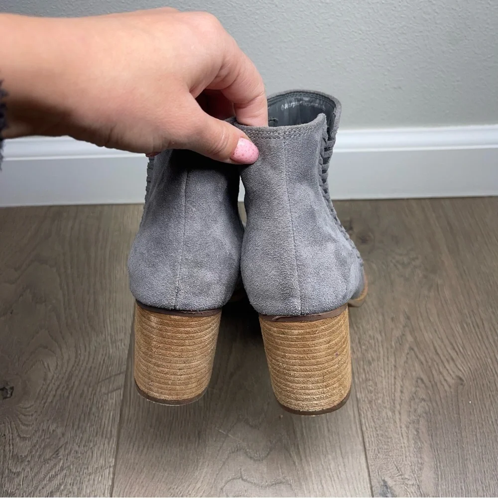 Blondo Nina Gray Suede Ankle Boots Waterproof Block Heel Size 10 Women Side Zip
